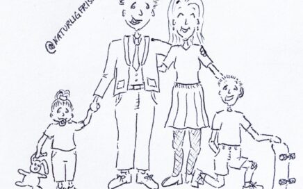 Illustration of a family of four, each with an assigned homeopathic remedy